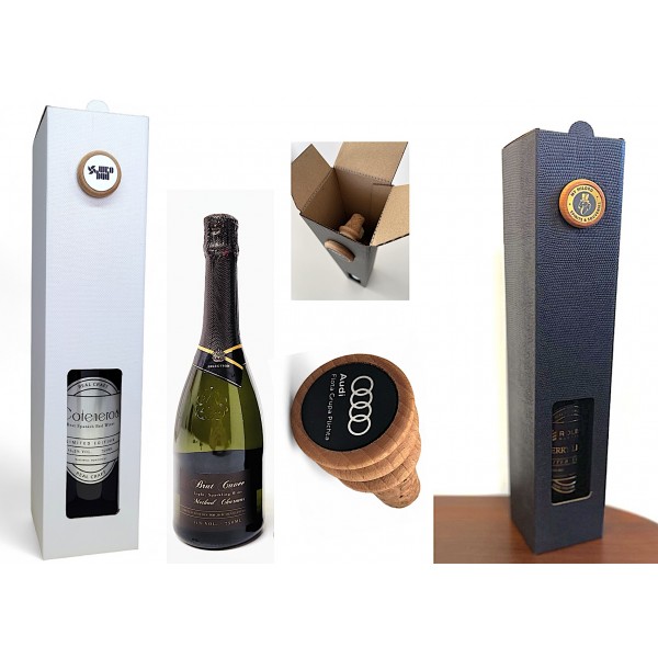 Zestaw wino musujące w kartoniku z okienkiem z zatyczką WIELOKOREK  z logo